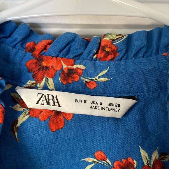 Zara Emma Dress Blue with Red Flowers Size Small - Picture 4 of 10